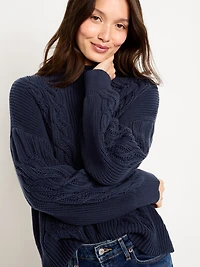 Seaside Cotton Roll-Neck Cable-Knit Sweater