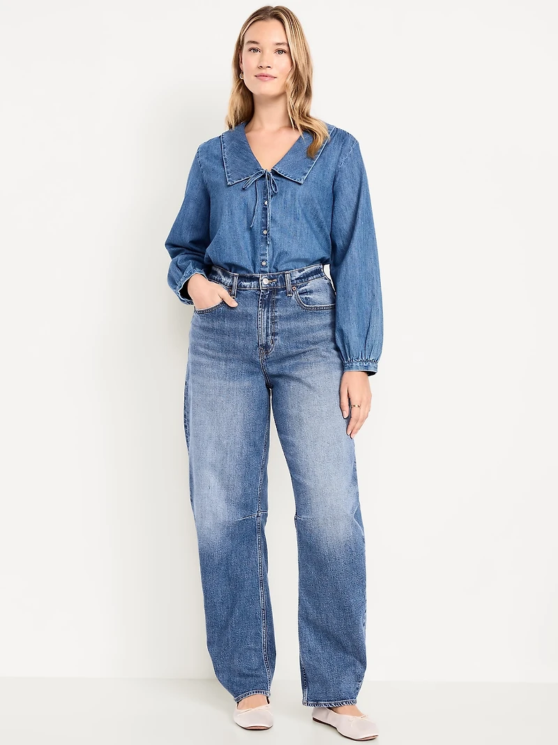 High-Waisted Barrel Full Length Jeans