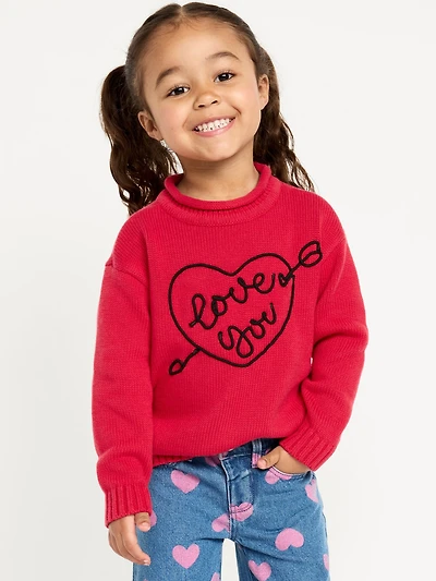 Oversized Embroidered Graphic Sweater for Toddler Girls
