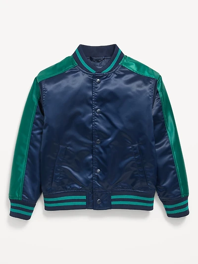 Water-Resistant Satin Bomber Jacket for Boys