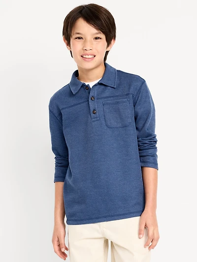 Long-Sleeve French Rib-Knit Pocket Polo Shirt for Boys