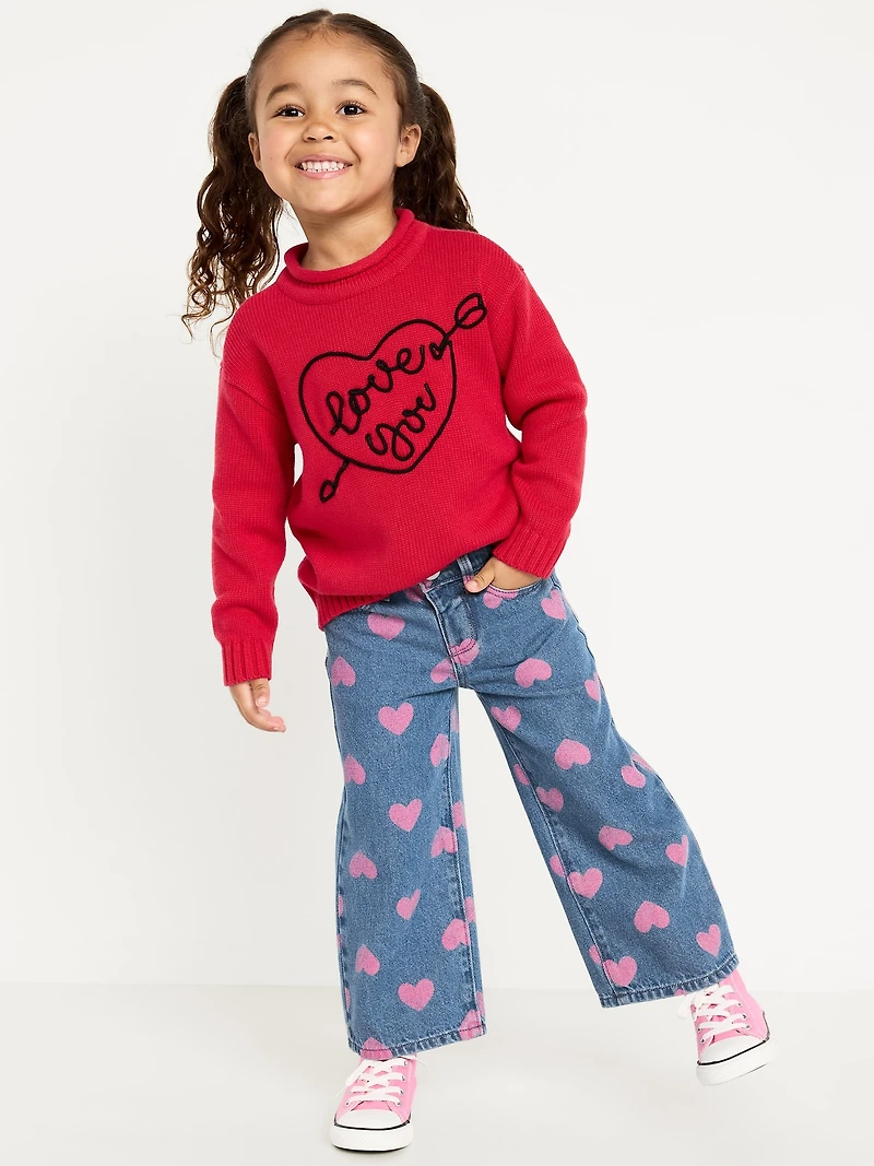 Baggy Embroidered Wide-Leg Jeans for Toddler Girls