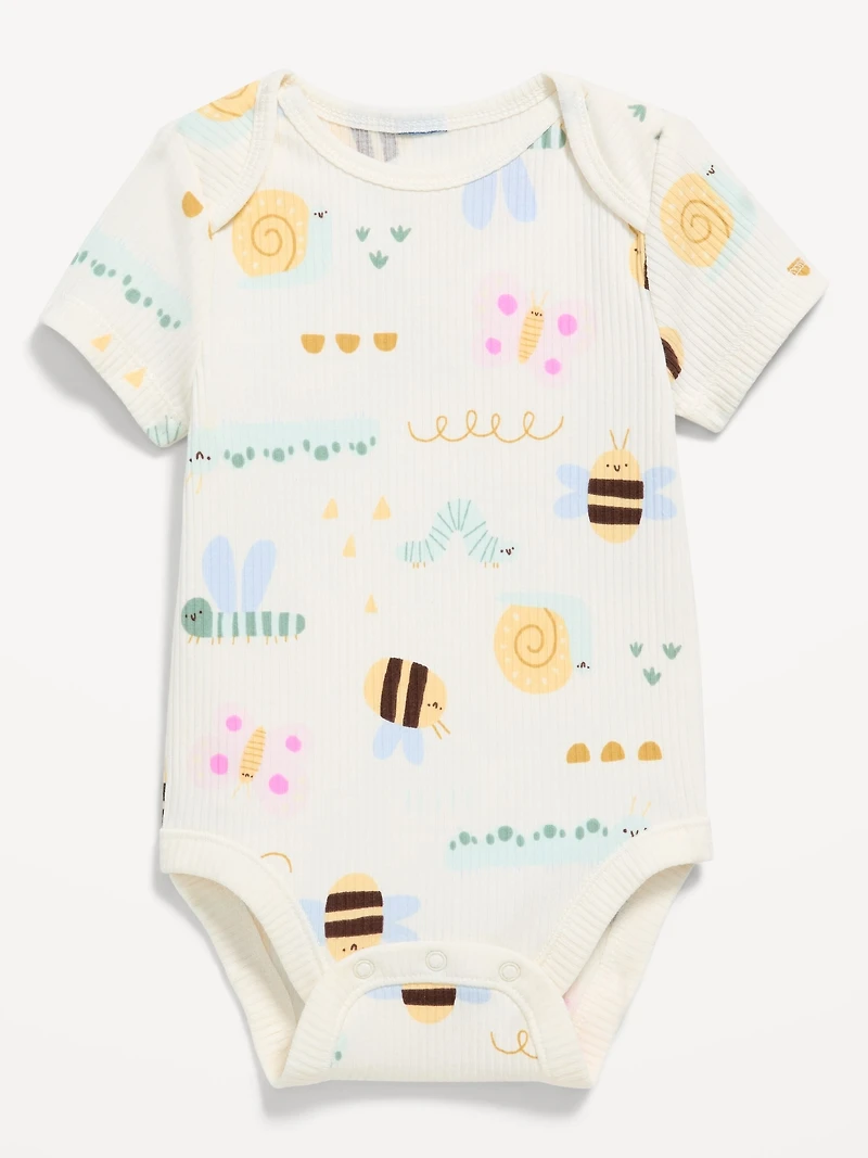 Printed Short-Sleeve Ribbed Bodysuit for Baby