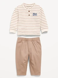 Long-Sleeve Knit Top and Barrel Leg Pant Set for Baby