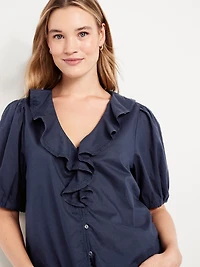 Ruffle Collar Button-Down Top
