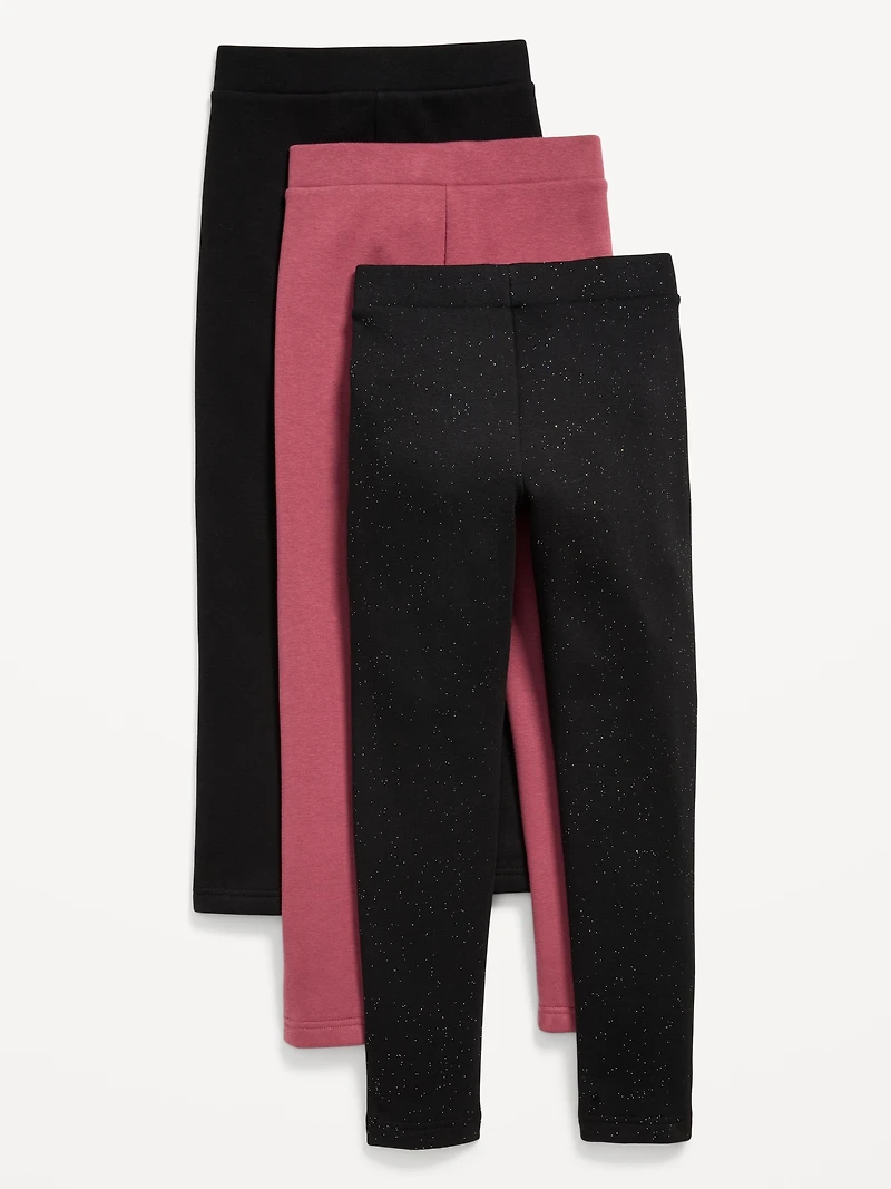 High-Waisted Full-Length Fleece Leggings 3-Pack for Girls