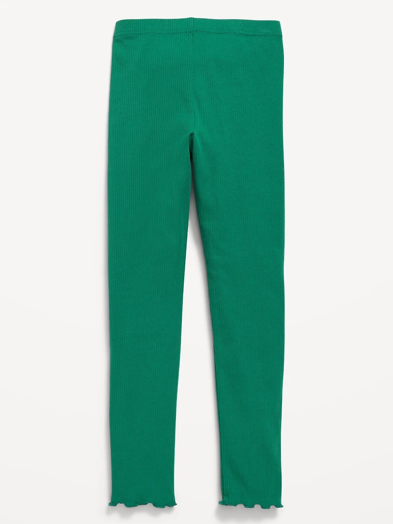 High-Waisted Lettuce Edge Rib-Knit Leggings for Girls