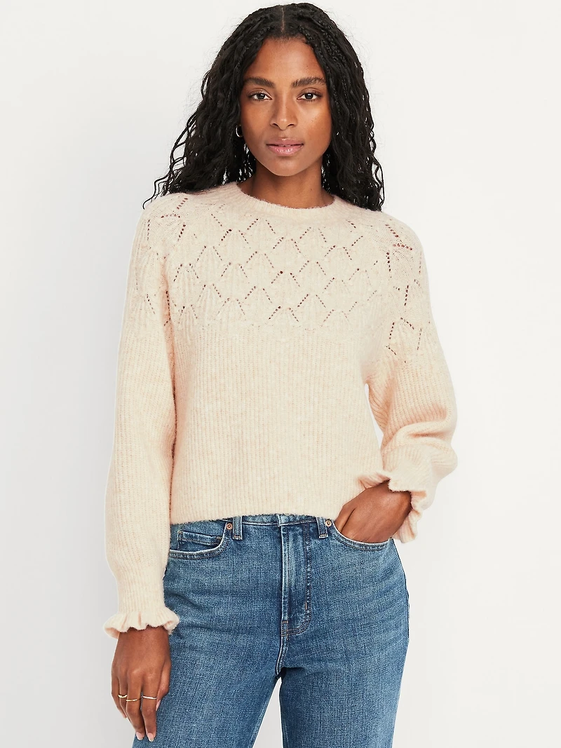 Loose Crew-Neck Wool-Blend Cropped Sweater