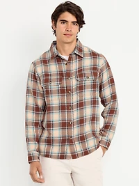 Loose Fit Textured Plaid Pocket Shirt