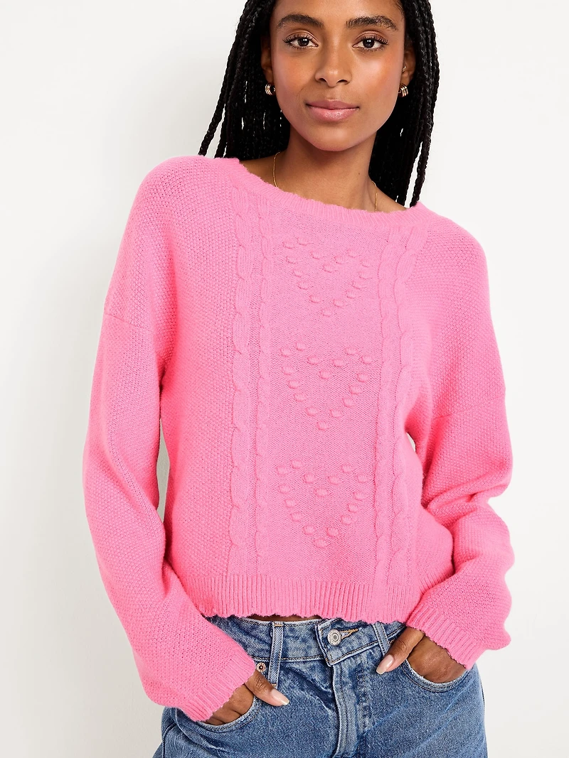 SoSoft Crew-Neck Bobble Heart Sweater