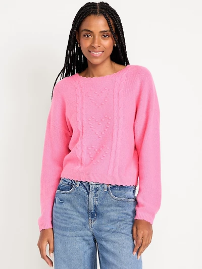 SoSoft Crew-Neck Bobble Heart Sweater