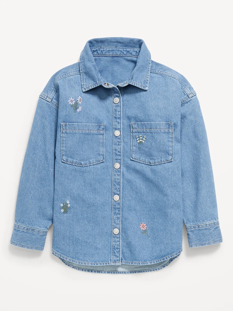 Oversized Embroidered Jean Shirt for Girls