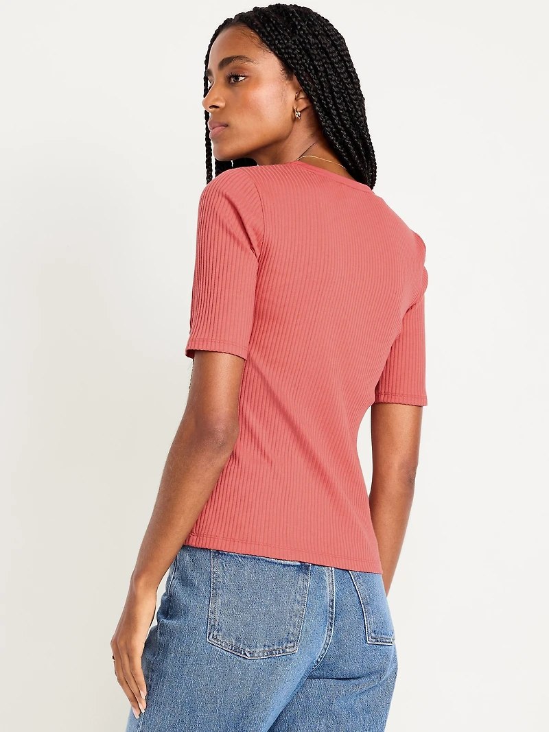 Short Sleeve Lace-Front Top