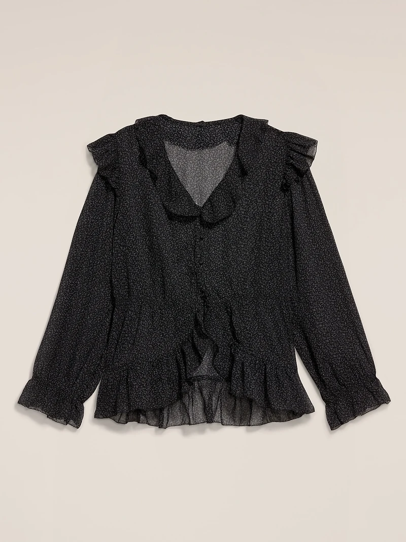 Old Navy x Anna Sui Chiffon Ruffle Button-Down Top