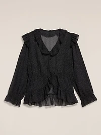 Old Navy x Anna Sui Chiffon Ruffle Button-Down Top