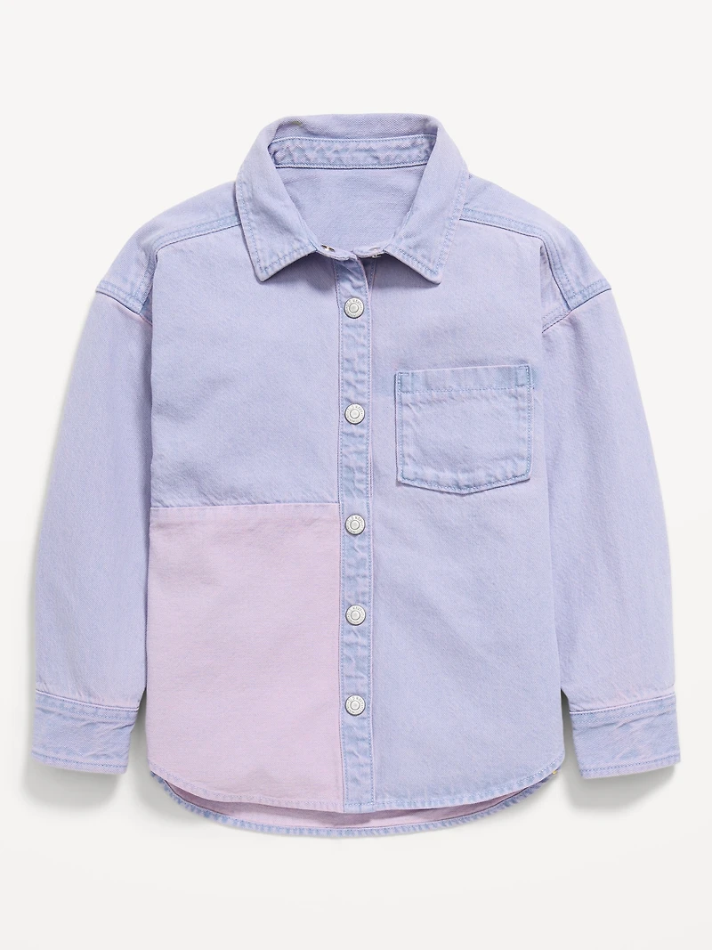 Long-Sleeve Oversized Jean Shirt for Girls