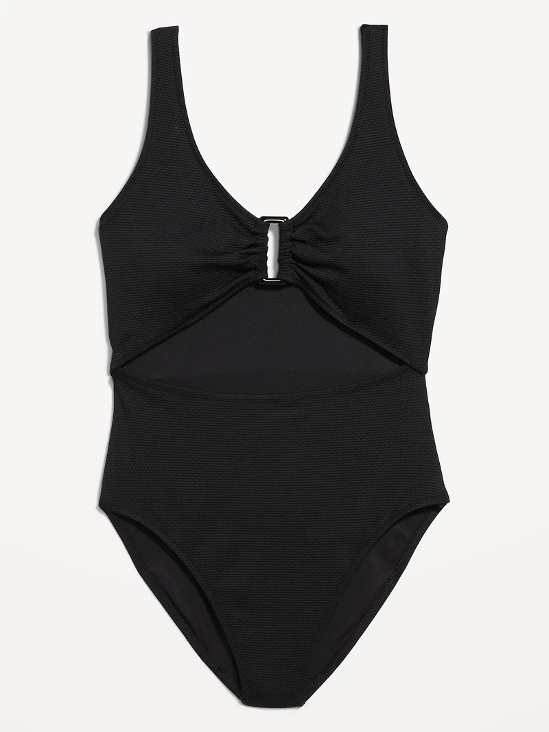 Textured One-Piece Cut-Out Swimsuit