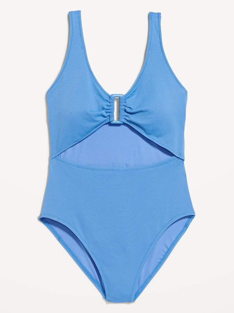Textured One-Piece Cut-Out Swimsuit