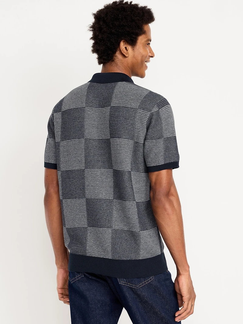 Quarter-Zip Check Polo Sweater