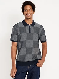 Quarter-Zip Check Polo Sweater