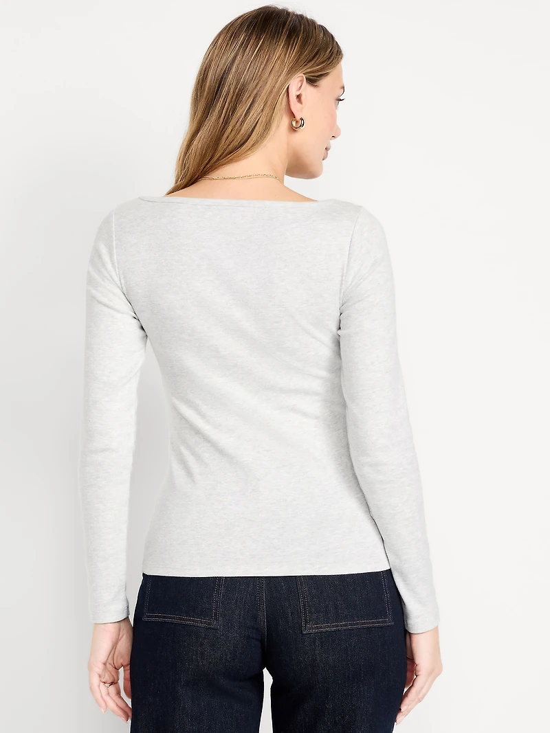 Snug Long-Sleeve Boat-Neck T-Shirt