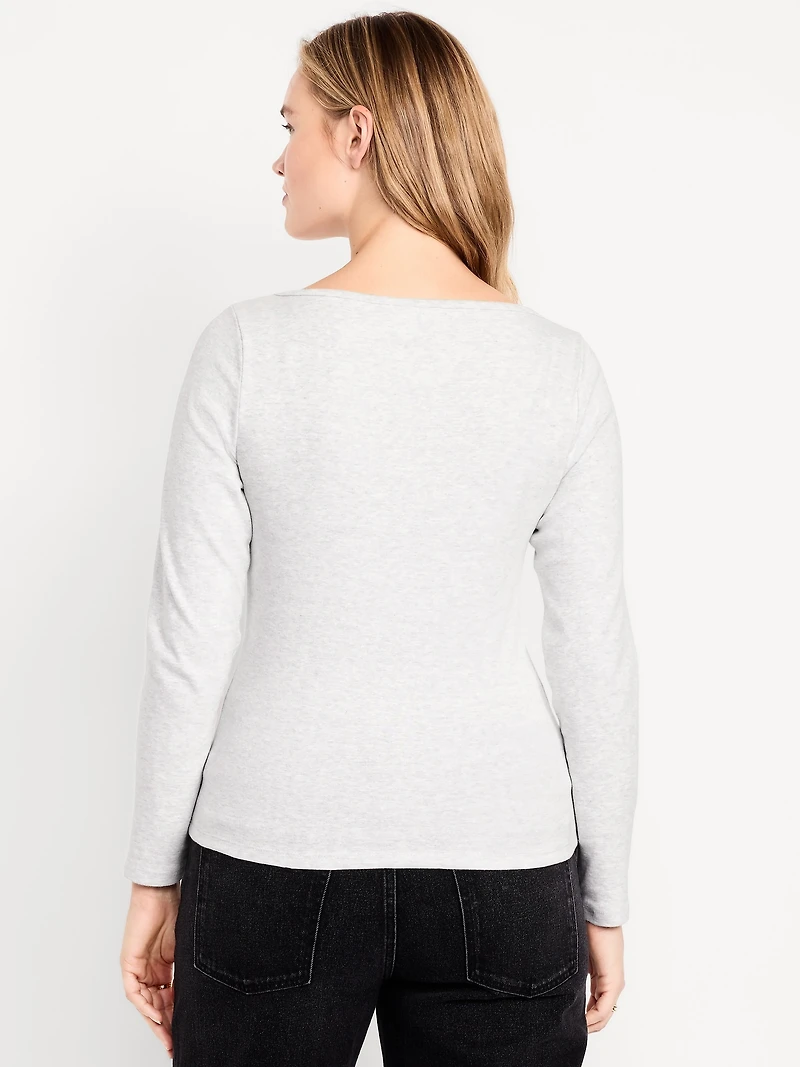 Snug Long-Sleeve Boat-Neck T-Shirt