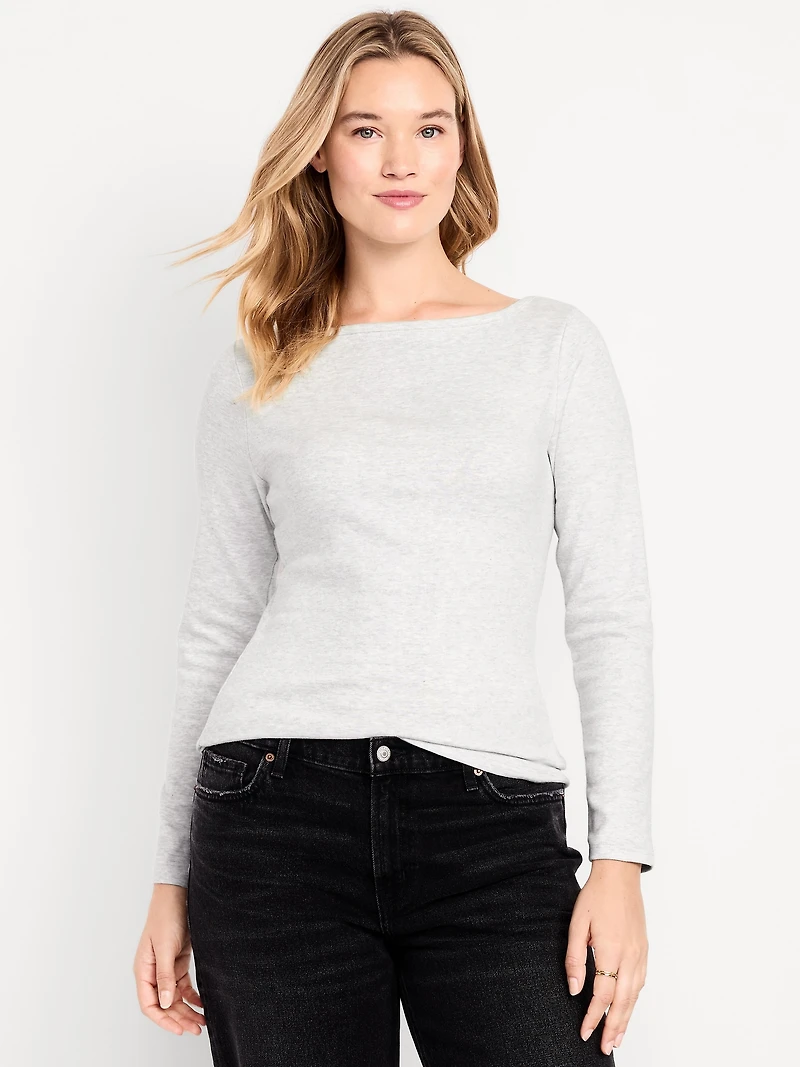 Snug Long-Sleeve Boat-Neck T-Shirt