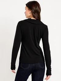 Split-Neck Long-Sleeve Pullover Shirt