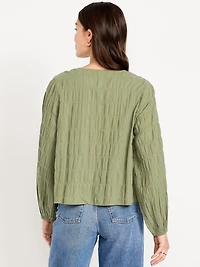 Lightweight Button-Down Smocked Top