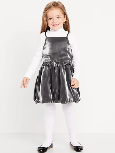 Mock-Neck Top and Satin Bubble Dress Set for Toddler Girls