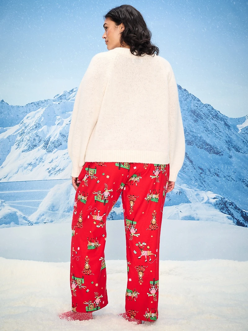 Mid-Rise Printed Flannel Pajama Pants for Women