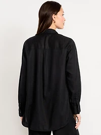Linen-Blend Loose Button-Down Shirt
