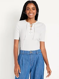 Short Sleeve Lace-Front Top