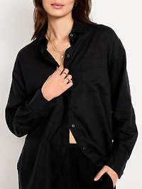 Linen-Blend Loose Button-Down Shirt