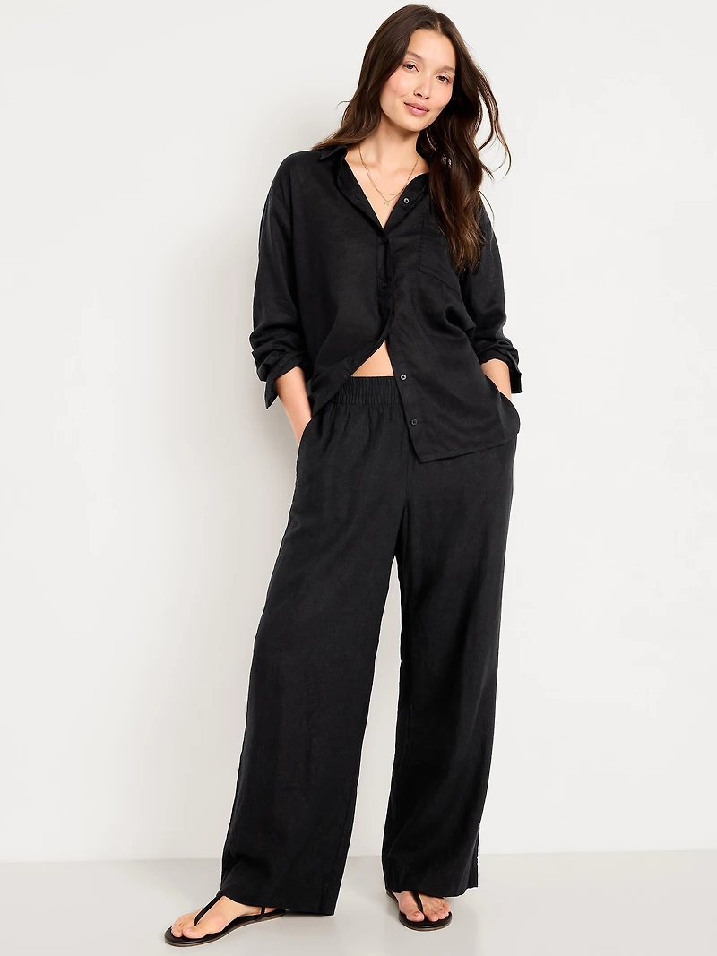 Linen-Blend Loose Button-Down Shirt