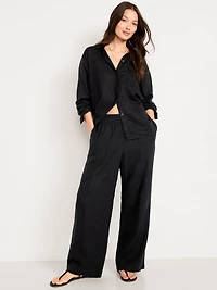 Linen-Blend Loose Button-Down Shirt