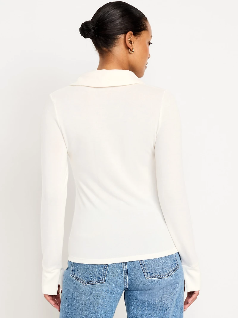 Split-Neck Long-Sleeve Pullover Shirt