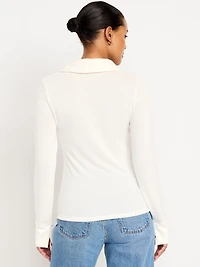 Split-Neck Long-Sleeve Pullover Shirt