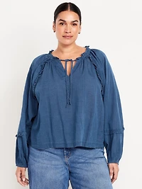 Long-Sleeve Ruffle Trim Top