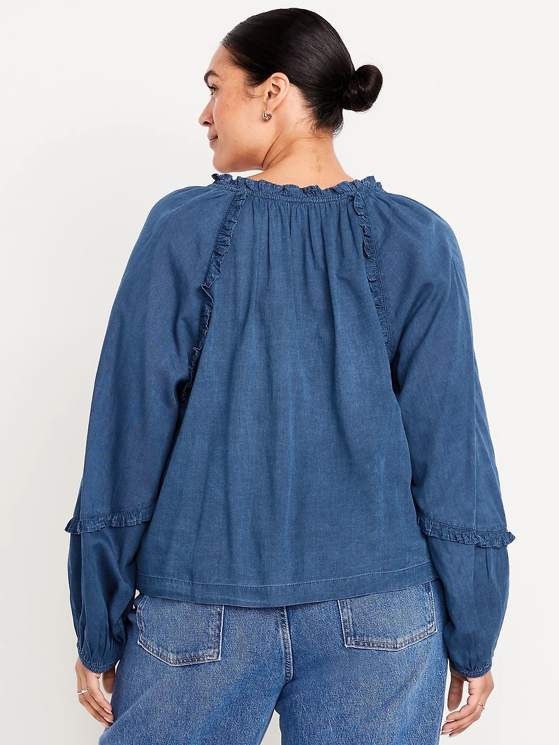Long-Sleeve Ruffle Trim Top