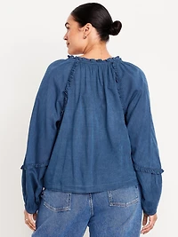Long-Sleeve Ruffle Trim Top