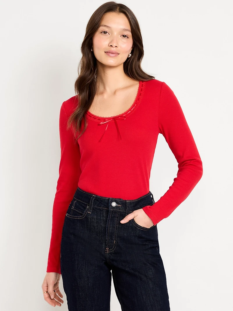 Scoop-Neck Long-Sleeve Ribbed Top