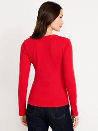 Scoop-Neck Long-Sleeve Ribbed Top