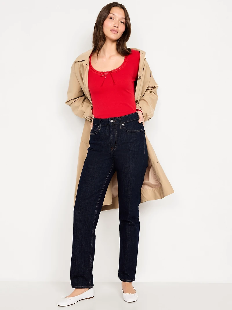 Scoop-Neck Long-Sleeve Ribbed Top