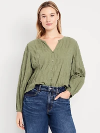 Lightweight Button-Down Smocked Top