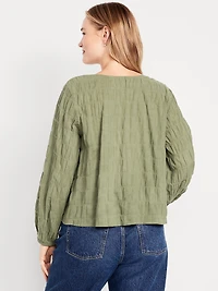 Lightweight Button-Down Smocked Top