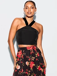 The Occasion by Old Navy Taffeta Cropped Halter Bow Top