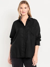 Linen-Blend Loose Button-Down Shirt