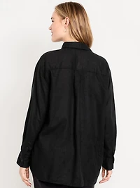 Linen-Blend Loose Button-Down Shirt