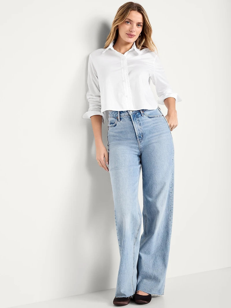 Cropped Button-Down Ruffle Shirt
